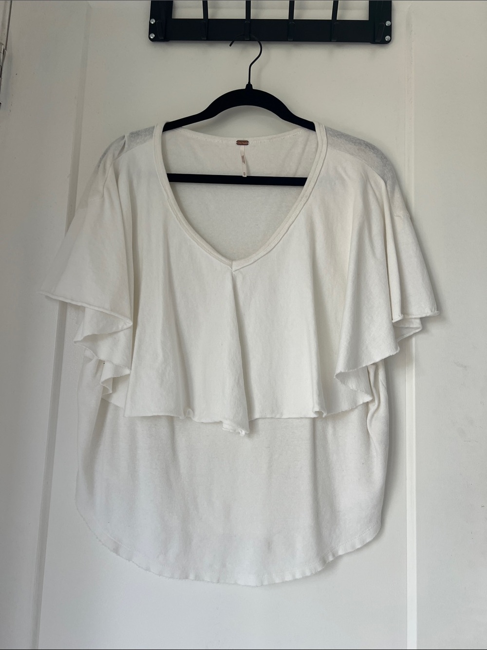 Free People White Ruffle V-Neck Blouse
